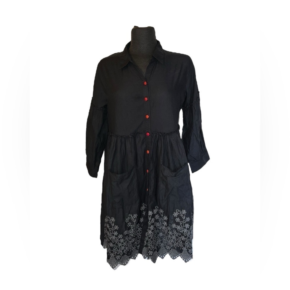 Bombay Paisley  embroidered Floral Button Down Gray  Dress Sz  Medium